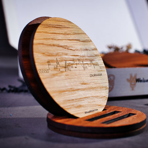 Skyline Onderzetters Durham Eiken en noten houten cadeau decoratie relatiegeschenk van WoodWideCities
