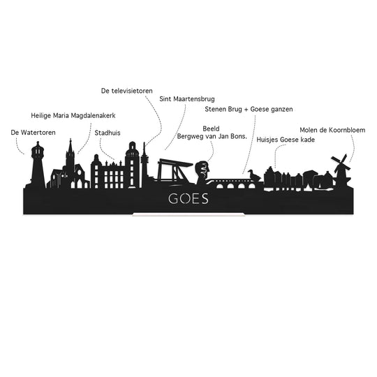 Skyline Onderzetters Goes Eiken en noten houten cadeau decoratie relatiegeschenk van WoodWideCities