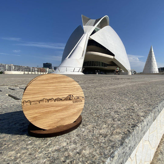 Skyline Onderzetters Valencia Eiken en noten houten cadeau decoratie relatiegeschenk van WoodWideCities
