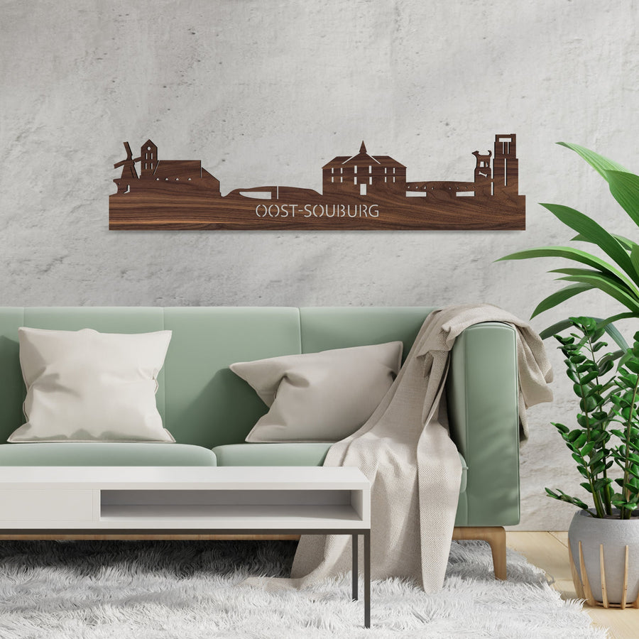 Skyline Oost-Souburg Noten houten cadeau decoratie relatiegeschenk van WoodWideCities
