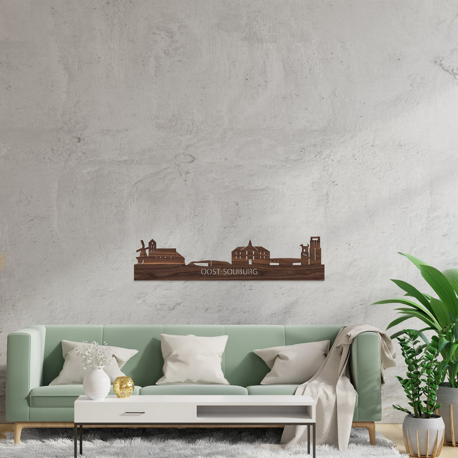 Skyline Oost-Souburg Noten houten cadeau decoratie relatiegeschenk van WoodWideCities
