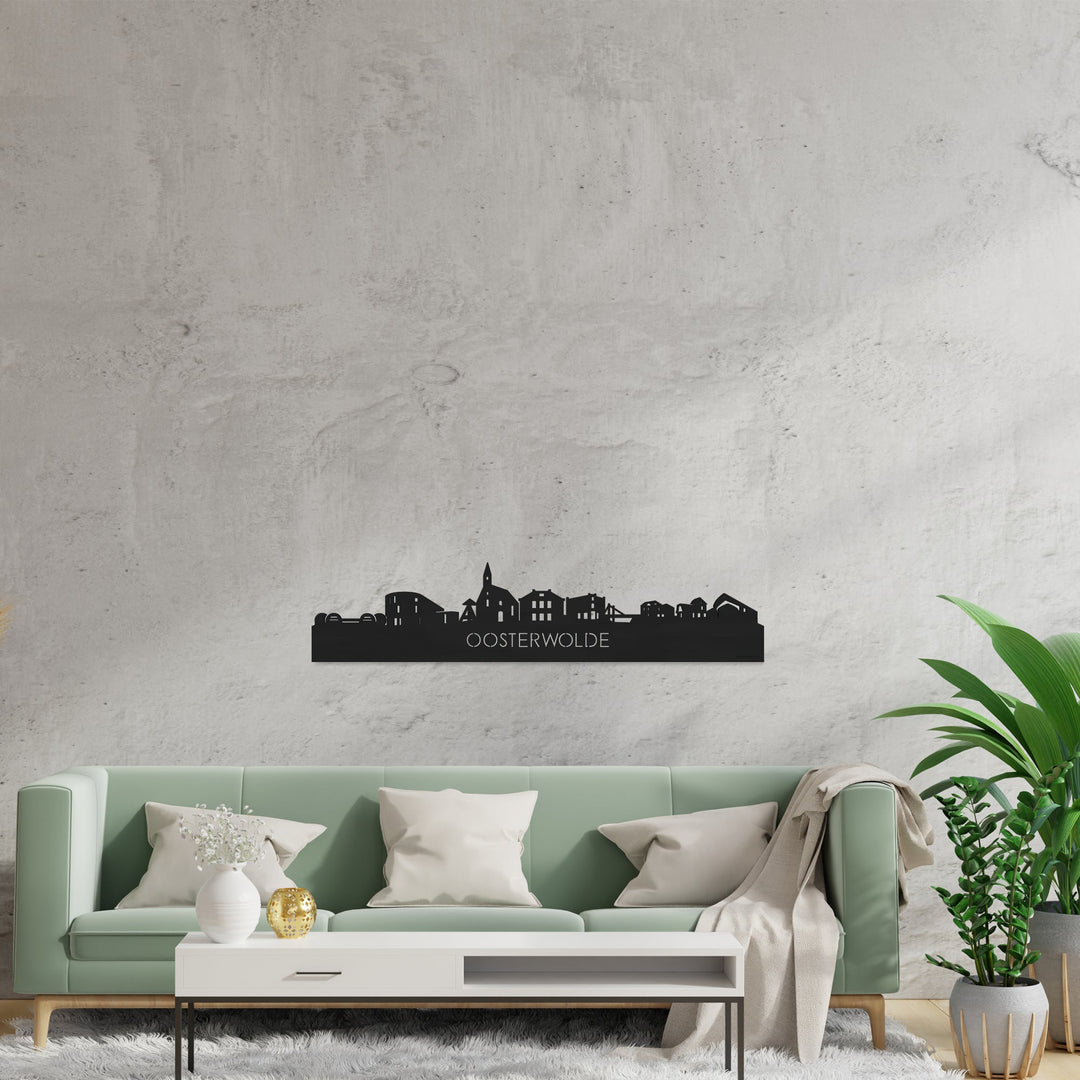 Skyline Oosterwolde Zwart houten cadeau decoratie relatiegeschenk van WoodWideCities