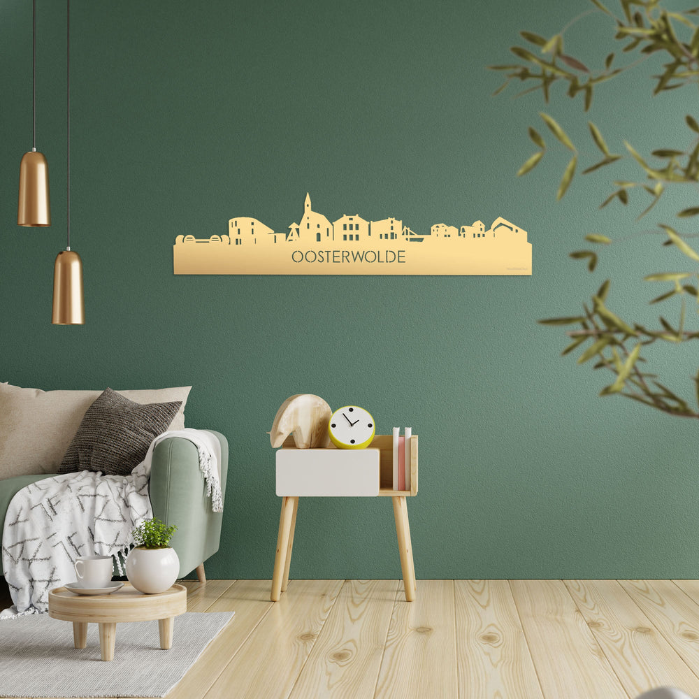 Skyline Oosterwolde Metallic Goud gerecycled kunststof cadeau decoratie relatiegeschenk van WoodWideCities