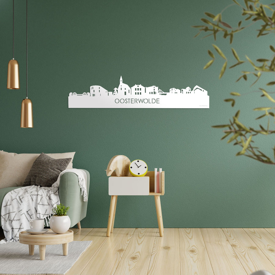 Skyline Oosterwolde Wit glanzend gerecycled kunststof cadeau decoratie relatiegeschenk van WoodWideCities