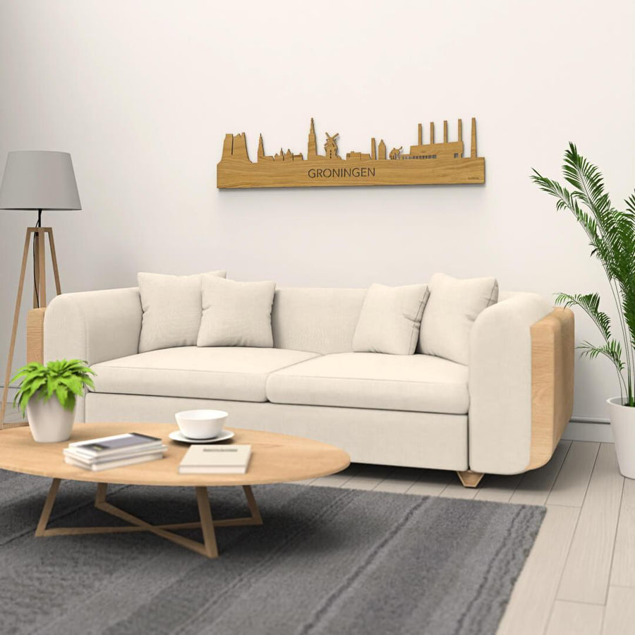Skyline Oud Groningen Bamboe houten cadeau decoratie relatiegeschenk van WoodWideCities