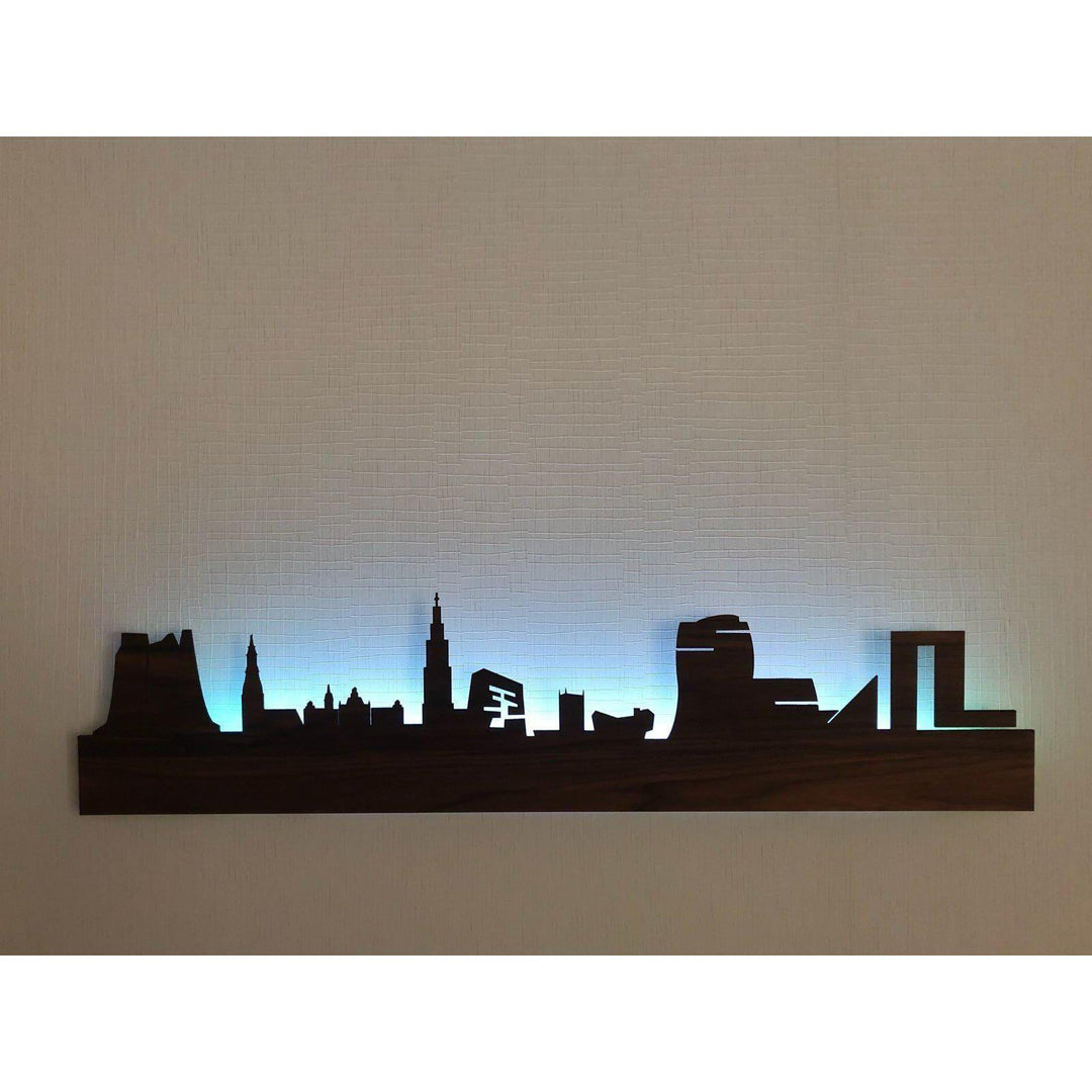 Skyline Groningen Black houten cadeau decoratie relatiegeschenk van WoodWideCities