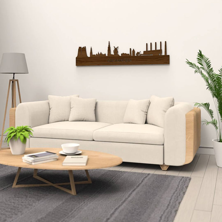 Skyline Oud Groningen Noten houten cadeau decoratie relatiegeschenk van WoodWideCities