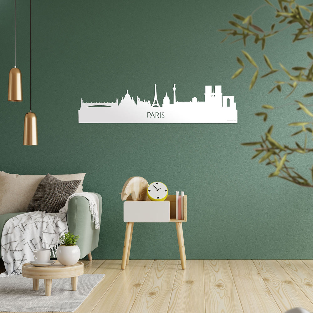 Skyline Parijs Wit glanzend gerecycled kunststof cadeau decoratie relatiegeschenk van WoodWideCities