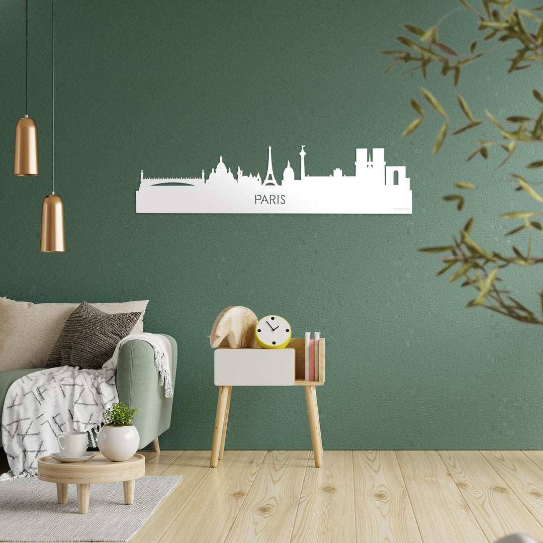 Skyline Parijs Wit glanzend gerecycled kunststof cadeau decoratie relatiegeschenk van WoodWideCities