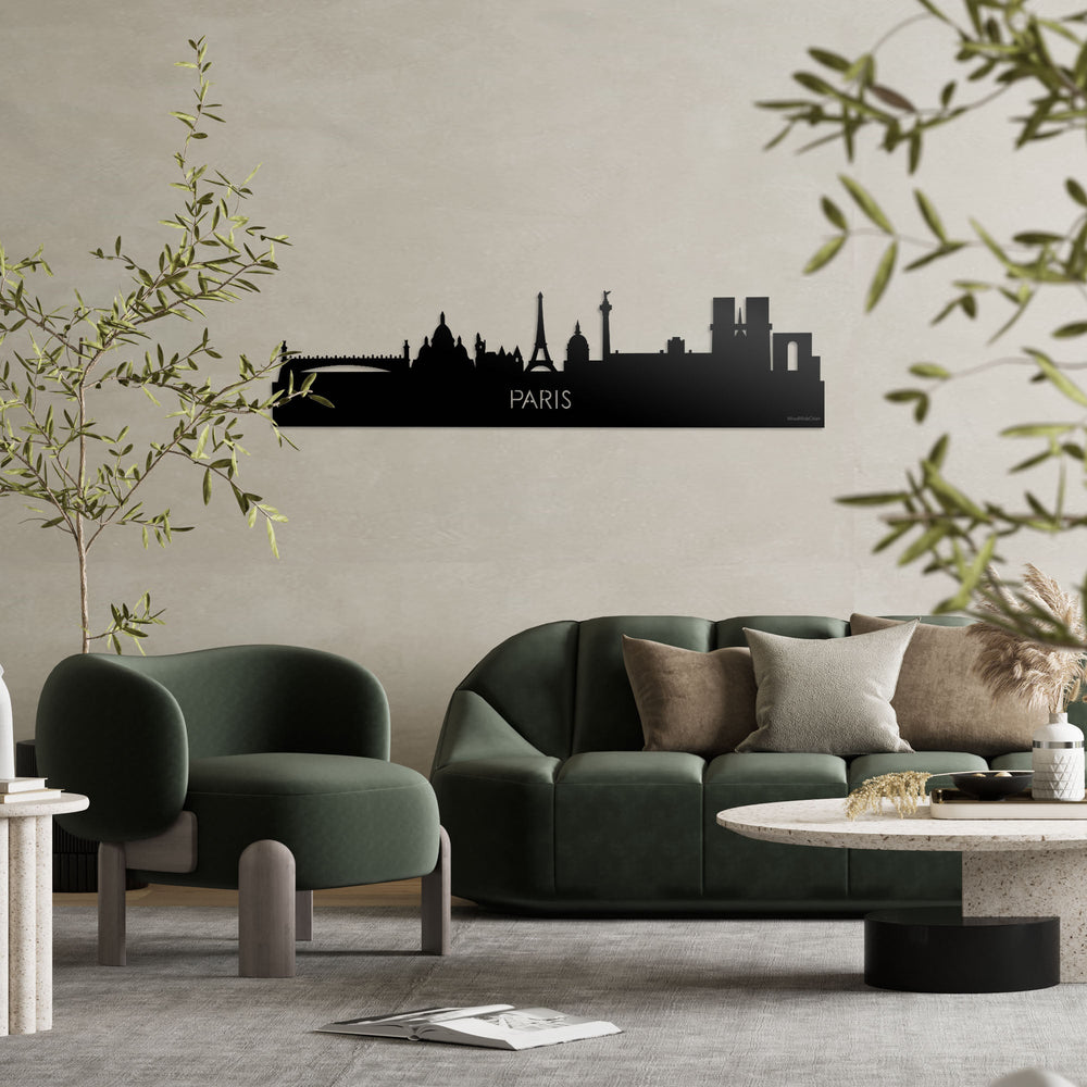 Skyline Parijs Zwart glanzend gerecycled kunststof cadeau decoratie relatiegeschenk van WoodWideCities