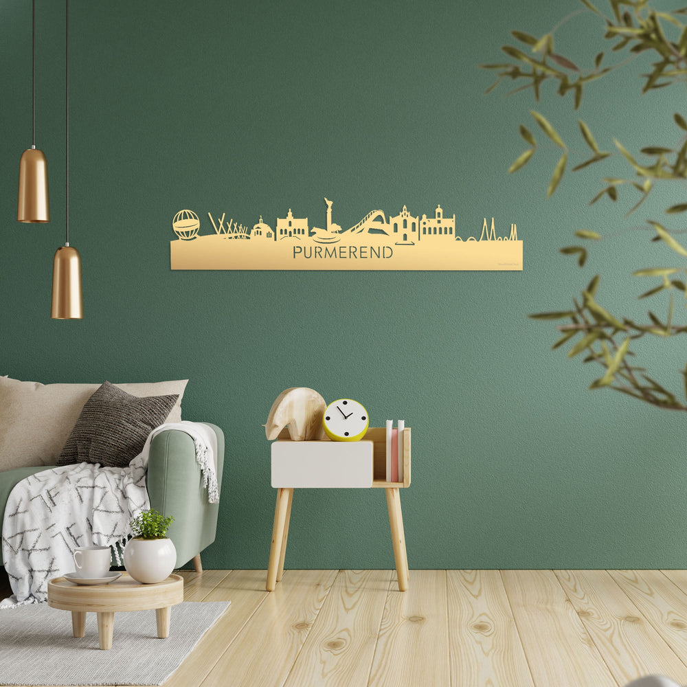 Skyline Purmerend Metallic Goud gerecycled kunststof cadeau decoratie relatiegeschenk van WoodWideCities