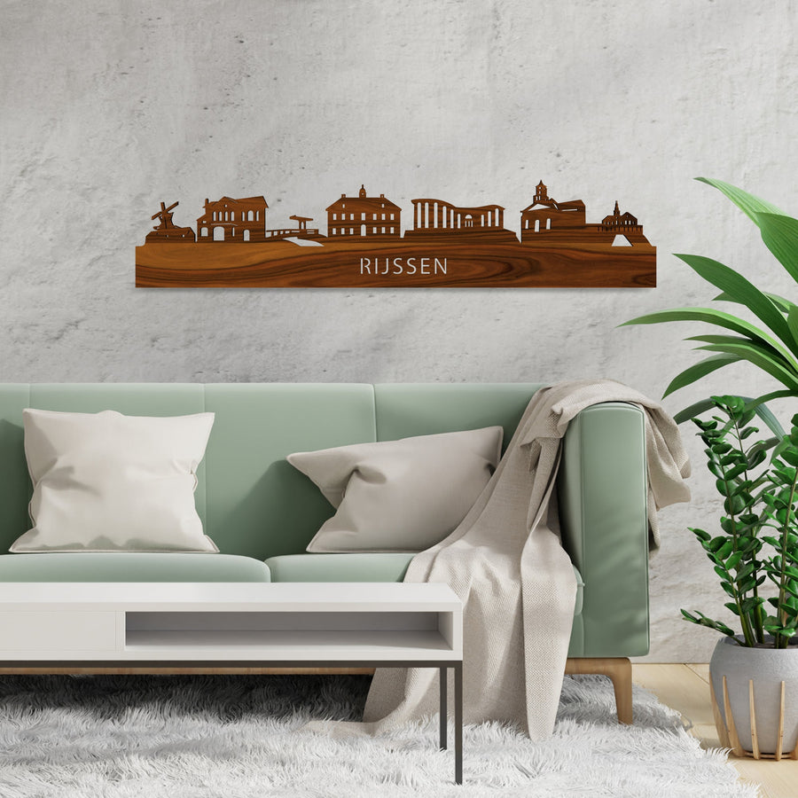 Skyline Rijssen Palissander houten cadeau decoratie relatiegeschenk van WoodWideCities