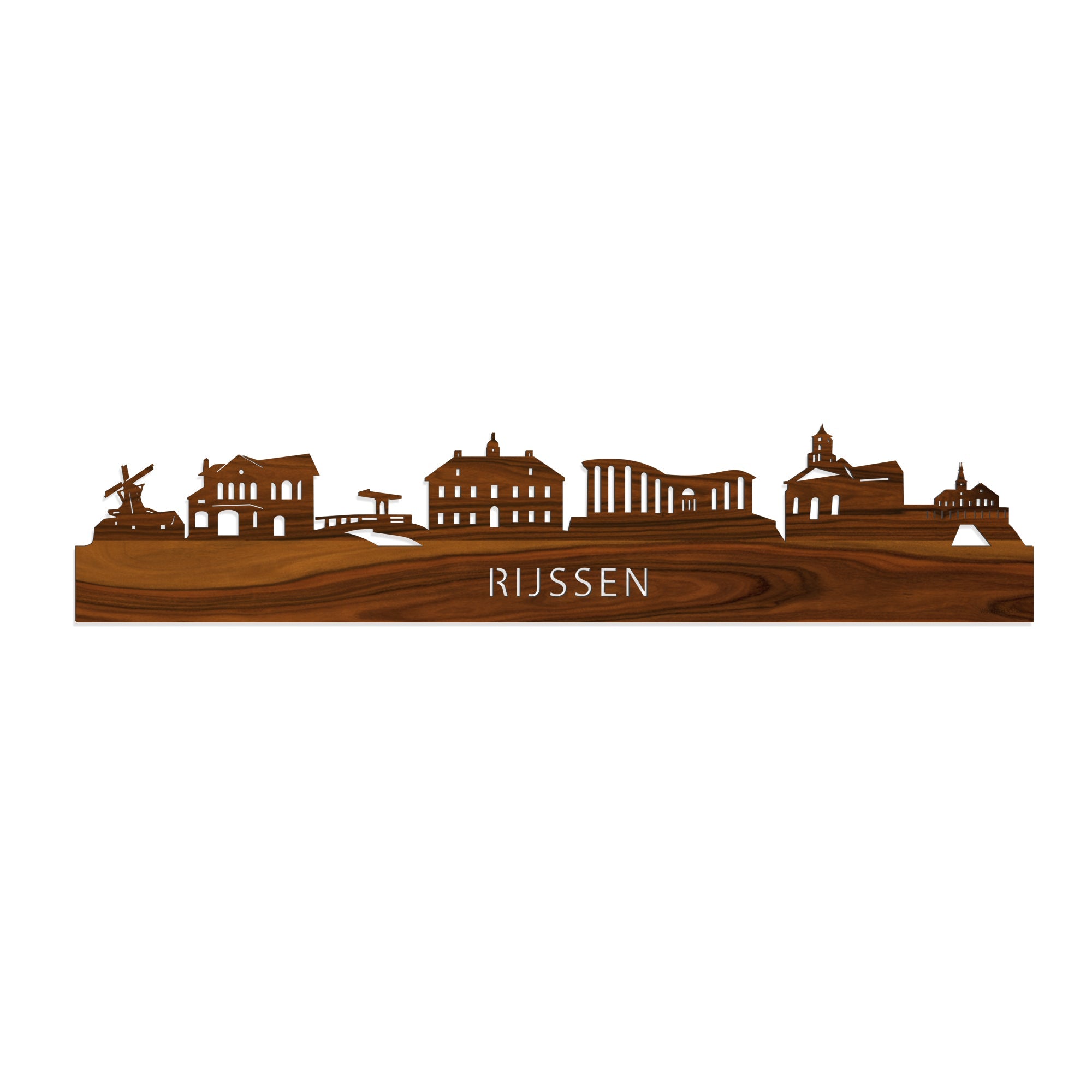 Skyline Rijssen Palissander houten cadeau decoratie relatiegeschenk van WoodWideCities