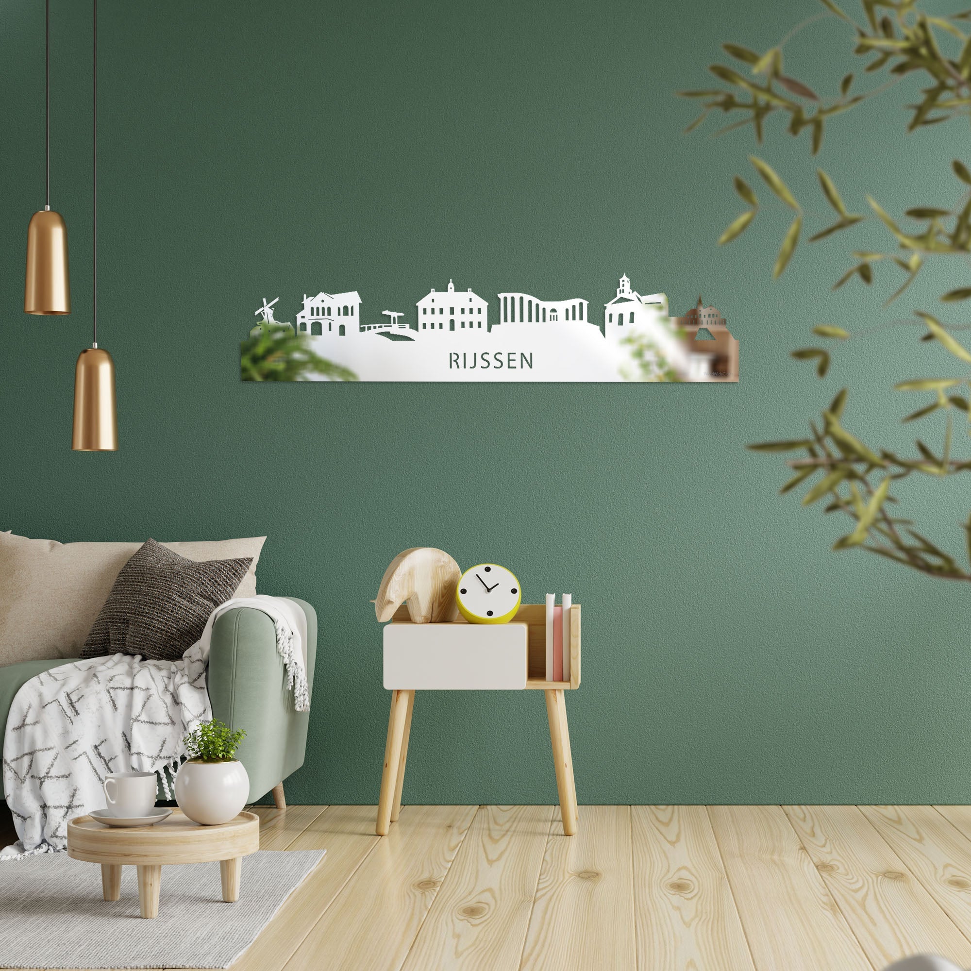 Skyline Rijssen Spiegel gerecycled kunststof cadeau decoratie relatiegeschenk van WoodWideCities