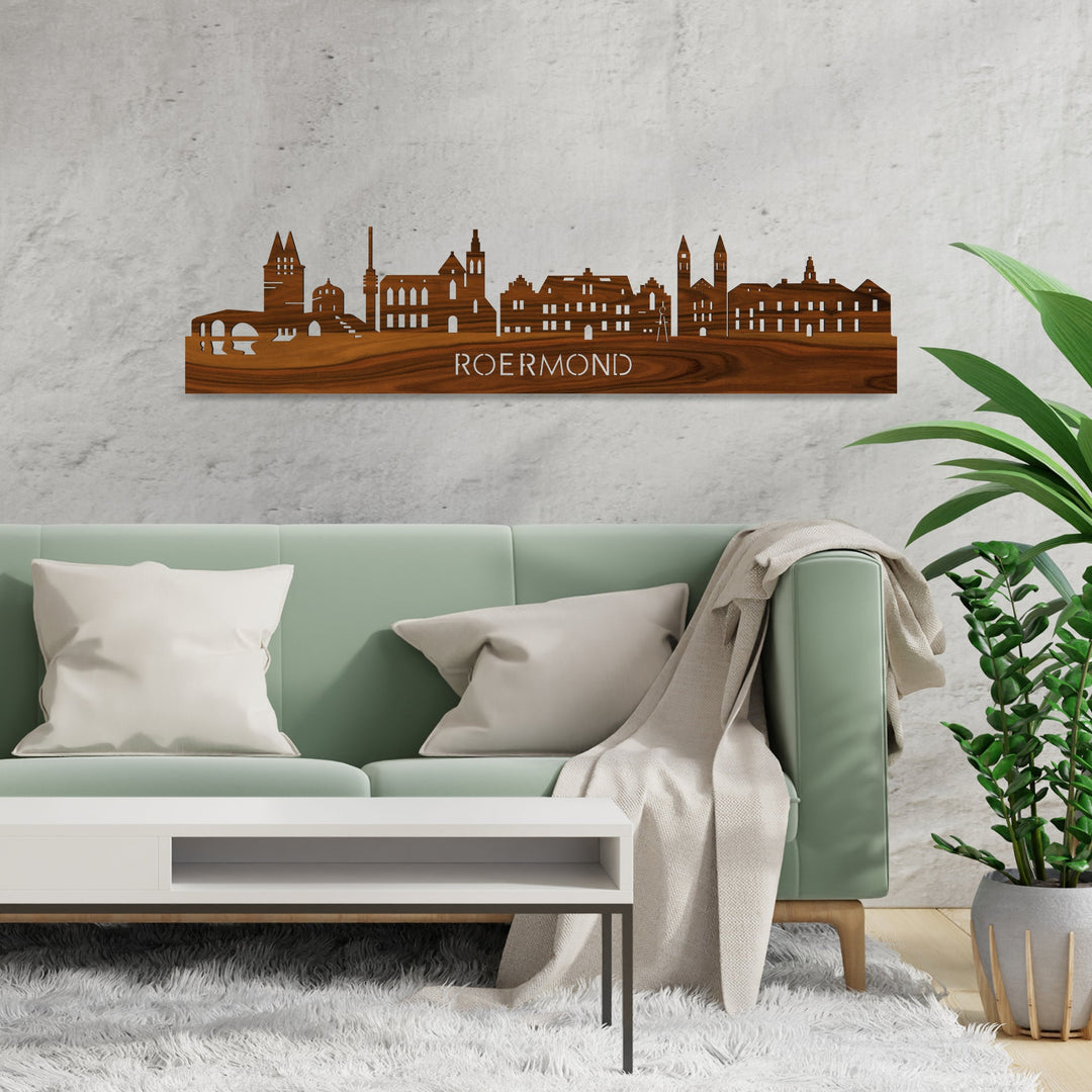 Skyline Roermond Palissander houten cadeau decoratie relatiegeschenk van WoodWideCities