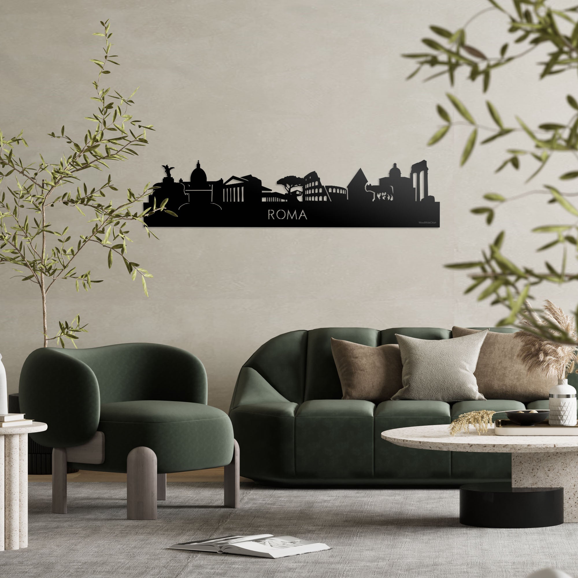 Skyline Rome Zwart glanzend gerecycled kunststof cadeau decoratie relatiegeschenk van WoodWideCities