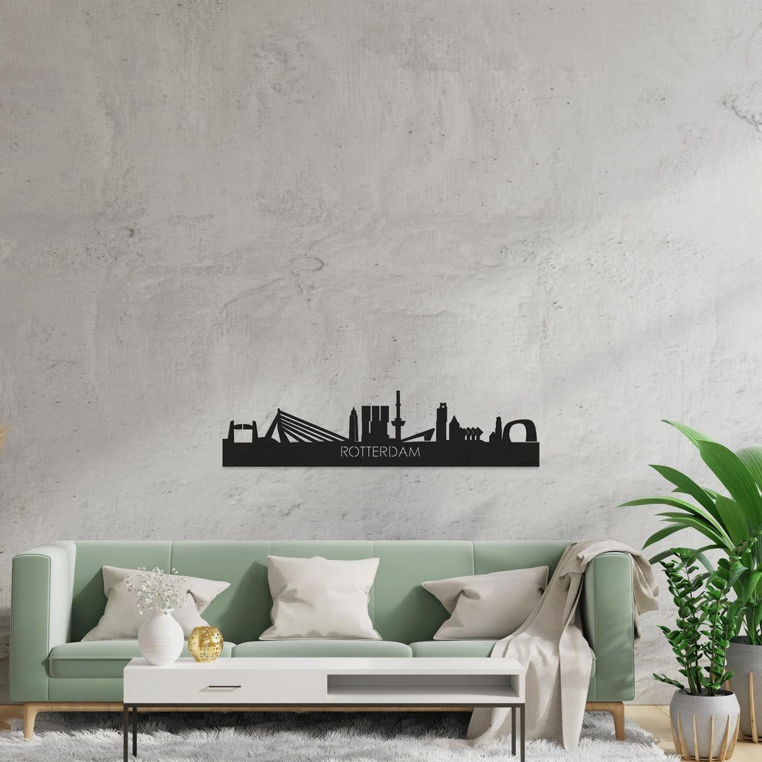 Skyline Rotterdam Black houten cadeau decoratie relatiegeschenk van WoodWideCities