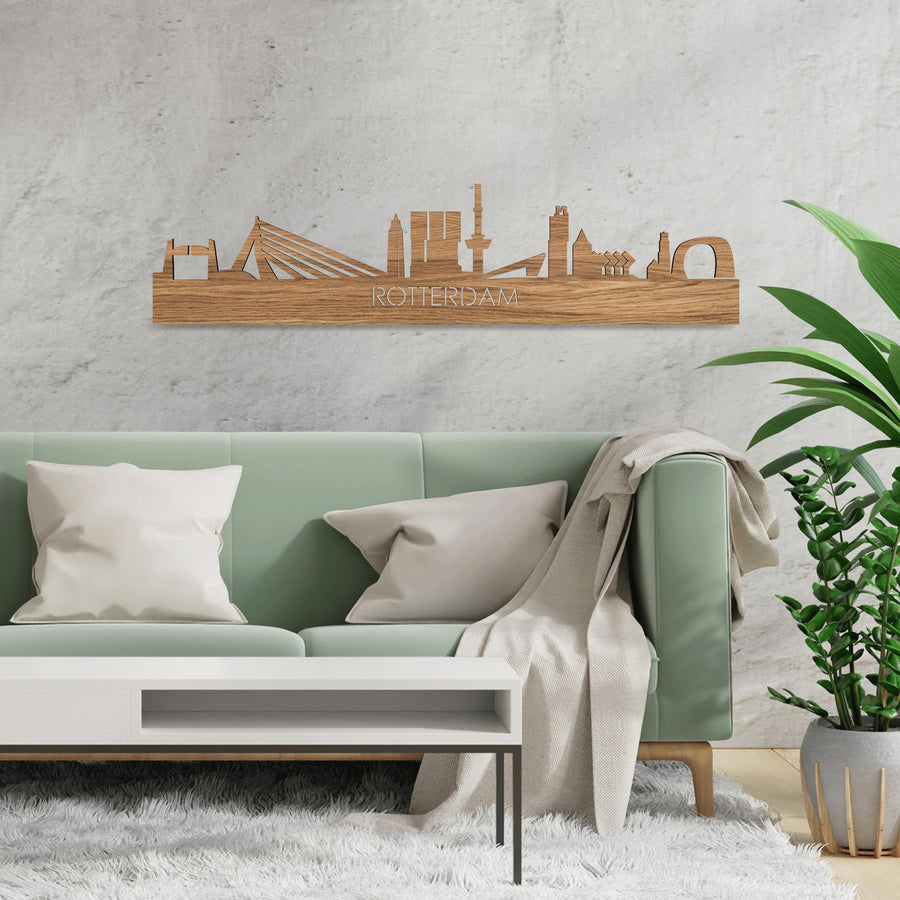 Skyline Rotterdam Eiken houten cadeau decoratie relatiegeschenk van WoodWideCities
