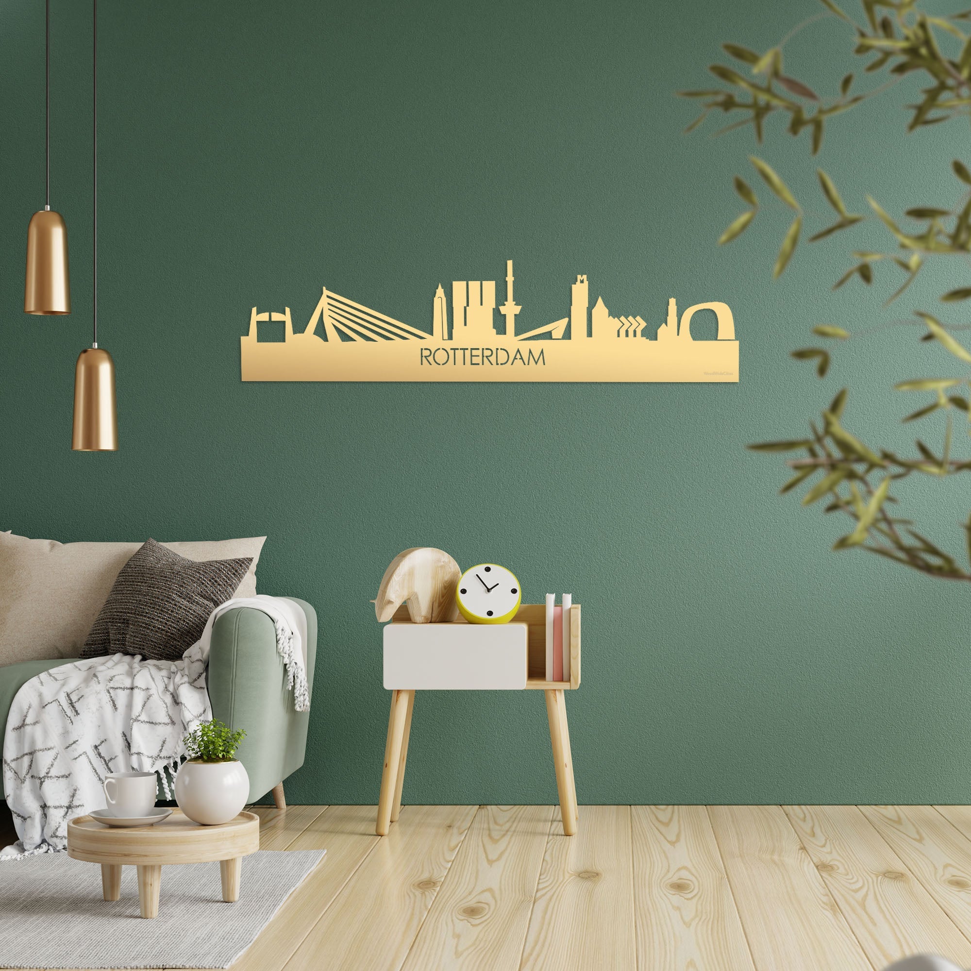 Skyline Rotterdam Metallic Goud gerecycled kunststof cadeau decoratie relatiegeschenk van WoodWideCities