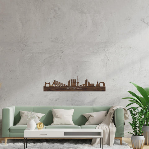 Skyline Rotterdam Noten houten cadeau decoratie relatiegeschenk van WoodWideCities