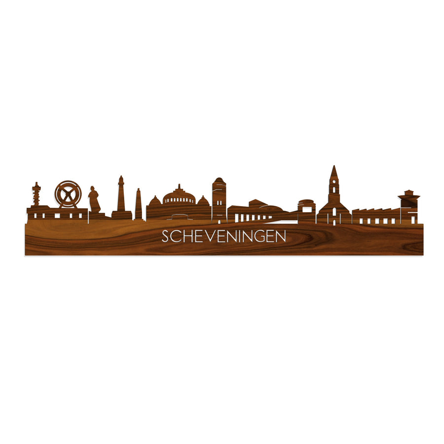 Skyline Scheveningen Palissander houten cadeau decoratie relatiegeschenk van WoodWideCities