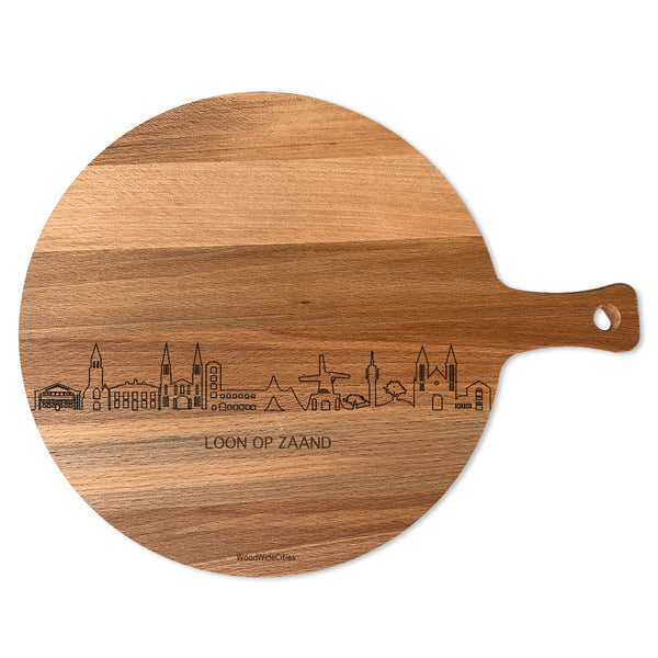 Skyline Serveerplank Rond Loon op Zand houten cadeau decoratie relatiegeschenk van WoodWideCities