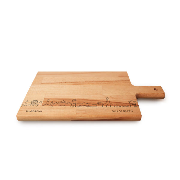 Skyline Serveerplank Scheveningen houten cadeau decoratie relatiegeschenk van WoodWideCities