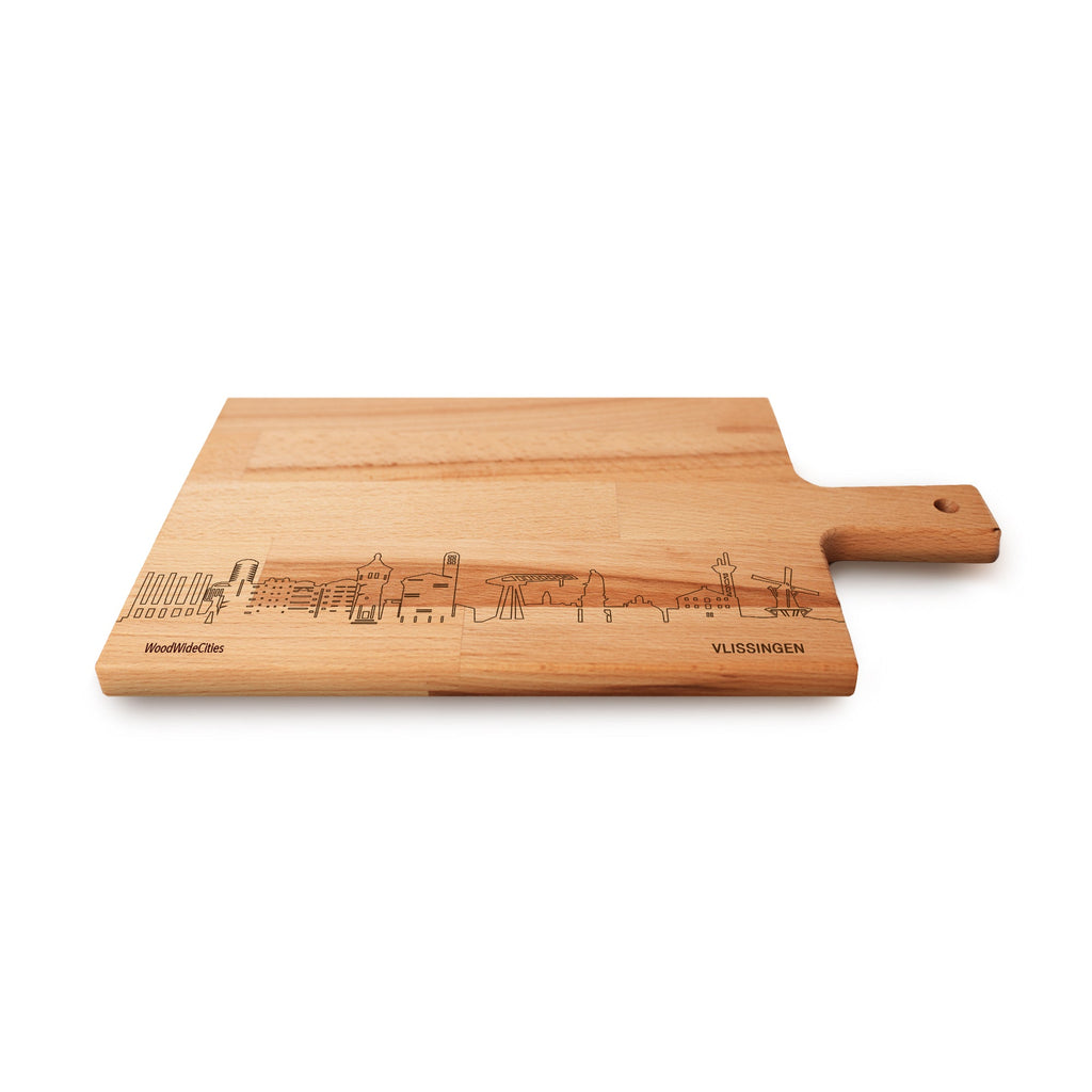 Skyline Serveerplank Vlissingen houten cadeau decoratie relatiegeschenk van WoodWideCities
