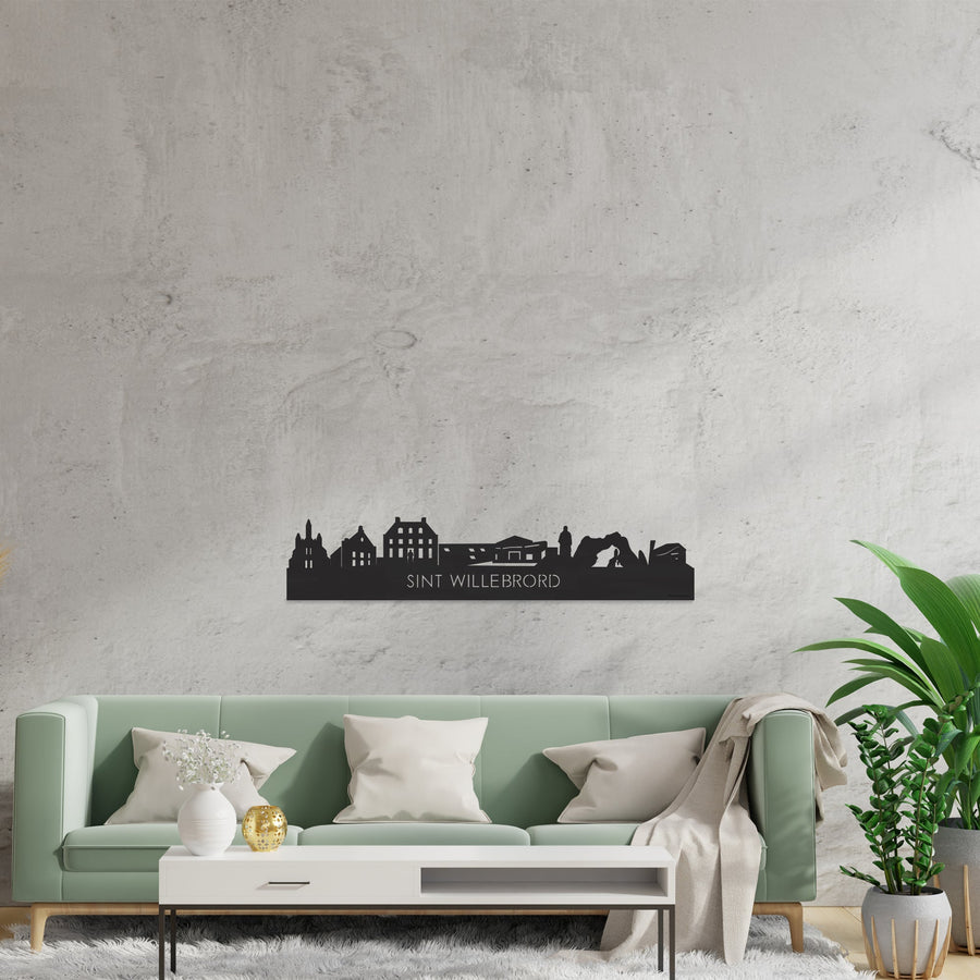 Skyline Sint Willebrord Zwart houten cadeau decoratie relatiegeschenk van WoodWideCities