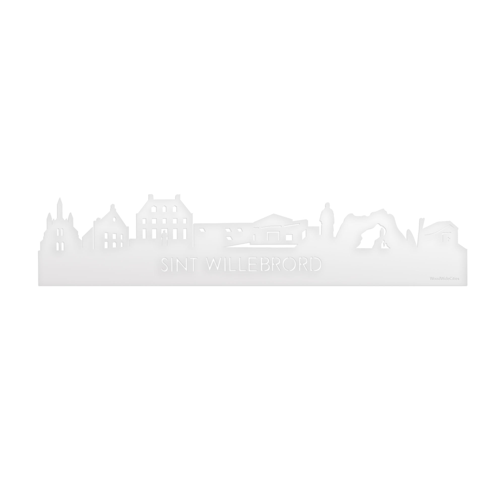 Skyline Sint Willebrord Wit glanzend gerecycled kunststof cadeau decoratie relatiegeschenk van WoodWideCities
