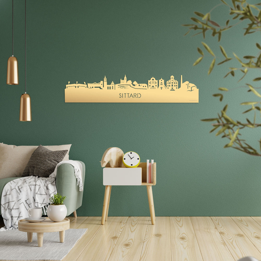 Skyline Sittard Metallic Goud gerecycled kunststof cadeau decoratie relatiegeschenk van WoodWideCities