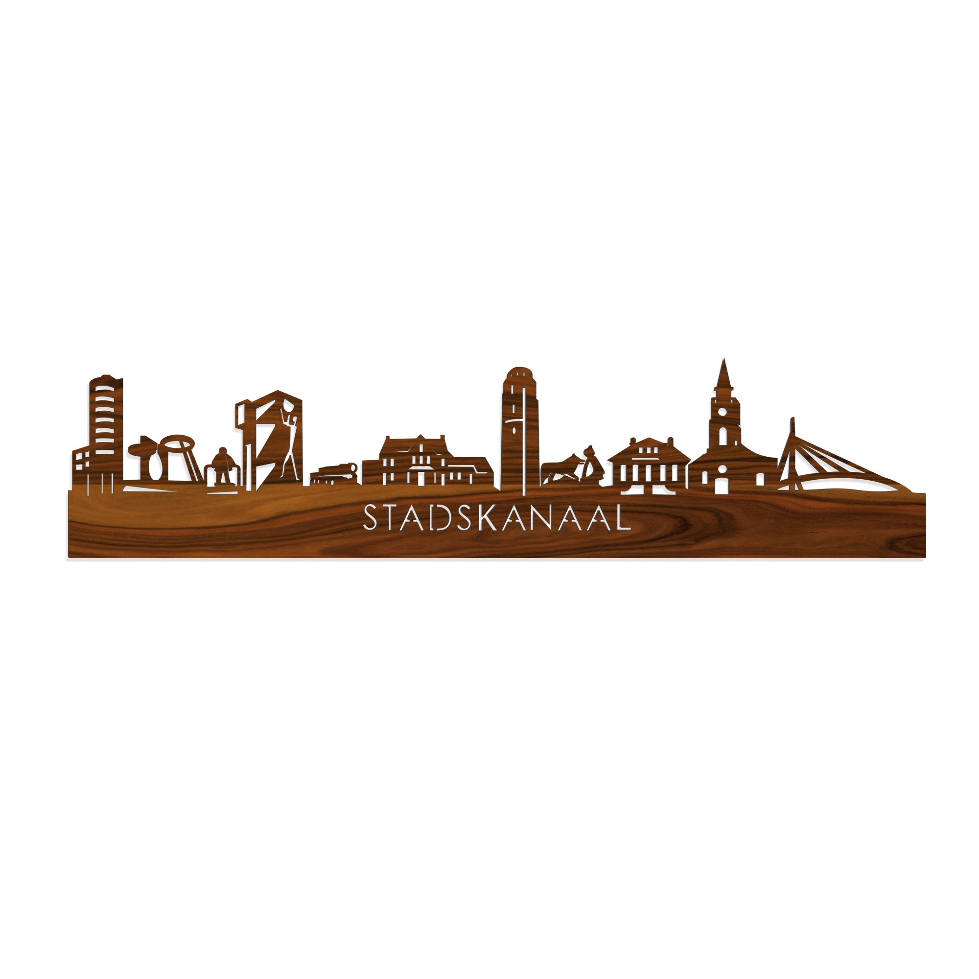 Skyline Stadskanaal Palissander houten cadeau decoratie relatiegeschenk van WoodWideCities