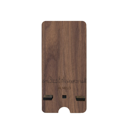 Skyline Telefoonhouder Almelo houten cadeau decoratie relatiegeschenk van WoodWideCities