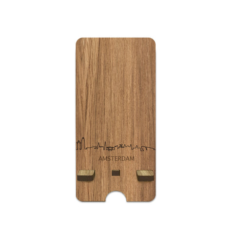 Skyline Telefoonhouder Ameland houten cadeau decoratie relatiegeschenk van WoodWideCities
