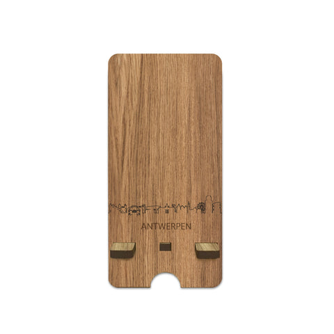 Skyline Telefoonhouder Antwerpen houten cadeau decoratie relatiegeschenk van WoodWideCities