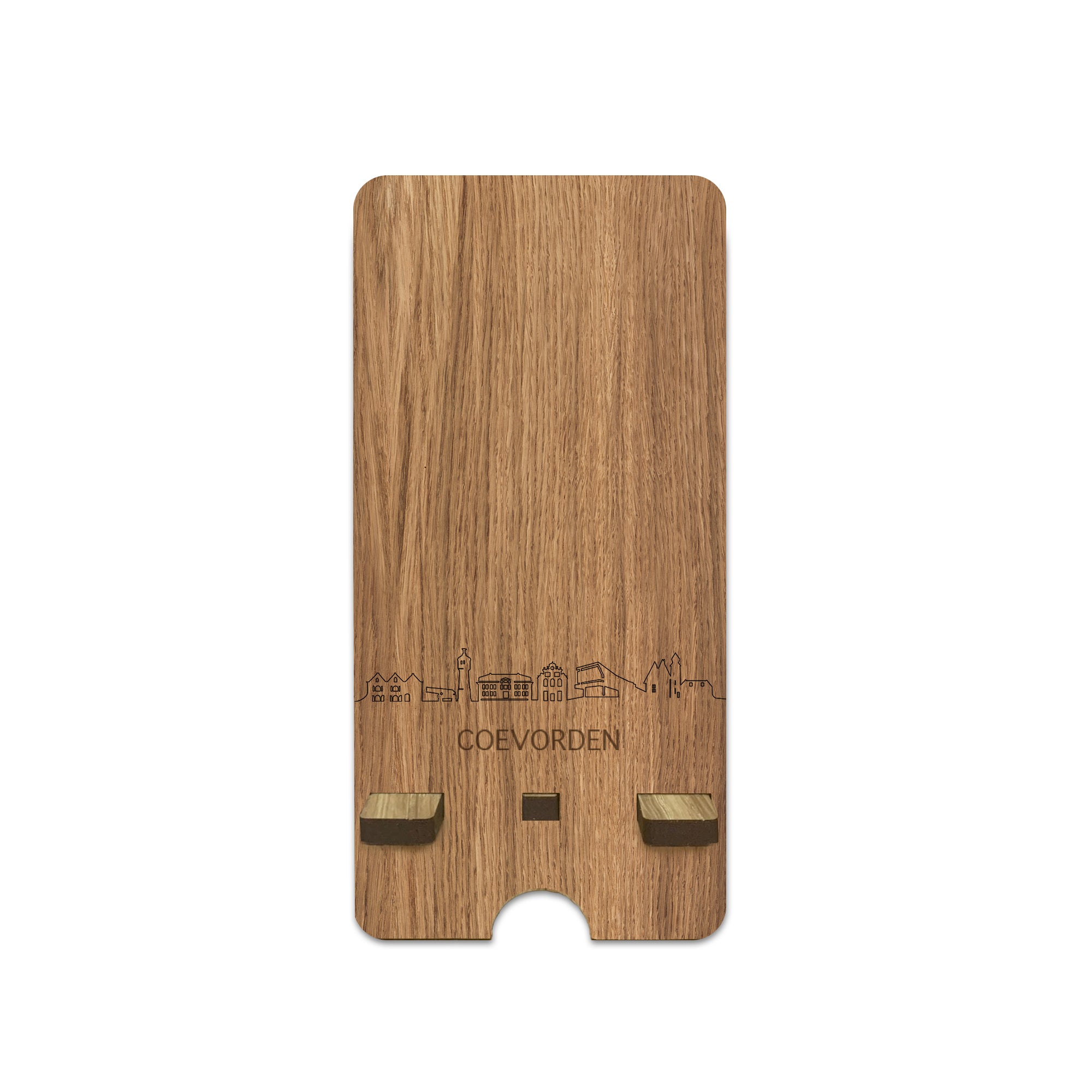 Skyline Telefoonhouder Coevorden houten cadeau decoratie relatiegeschenk van WoodWideCities