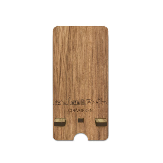 Skyline Telefoonhouder Coevorden houten cadeau decoratie relatiegeschenk van WoodWideCities