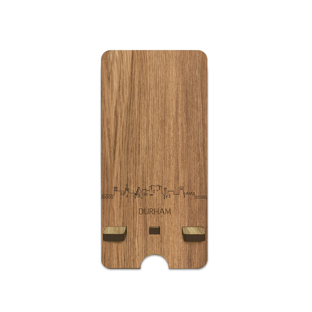 Skyline Telefoonhouder Durham houten cadeau decoratie relatiegeschenk van WoodWideCities
