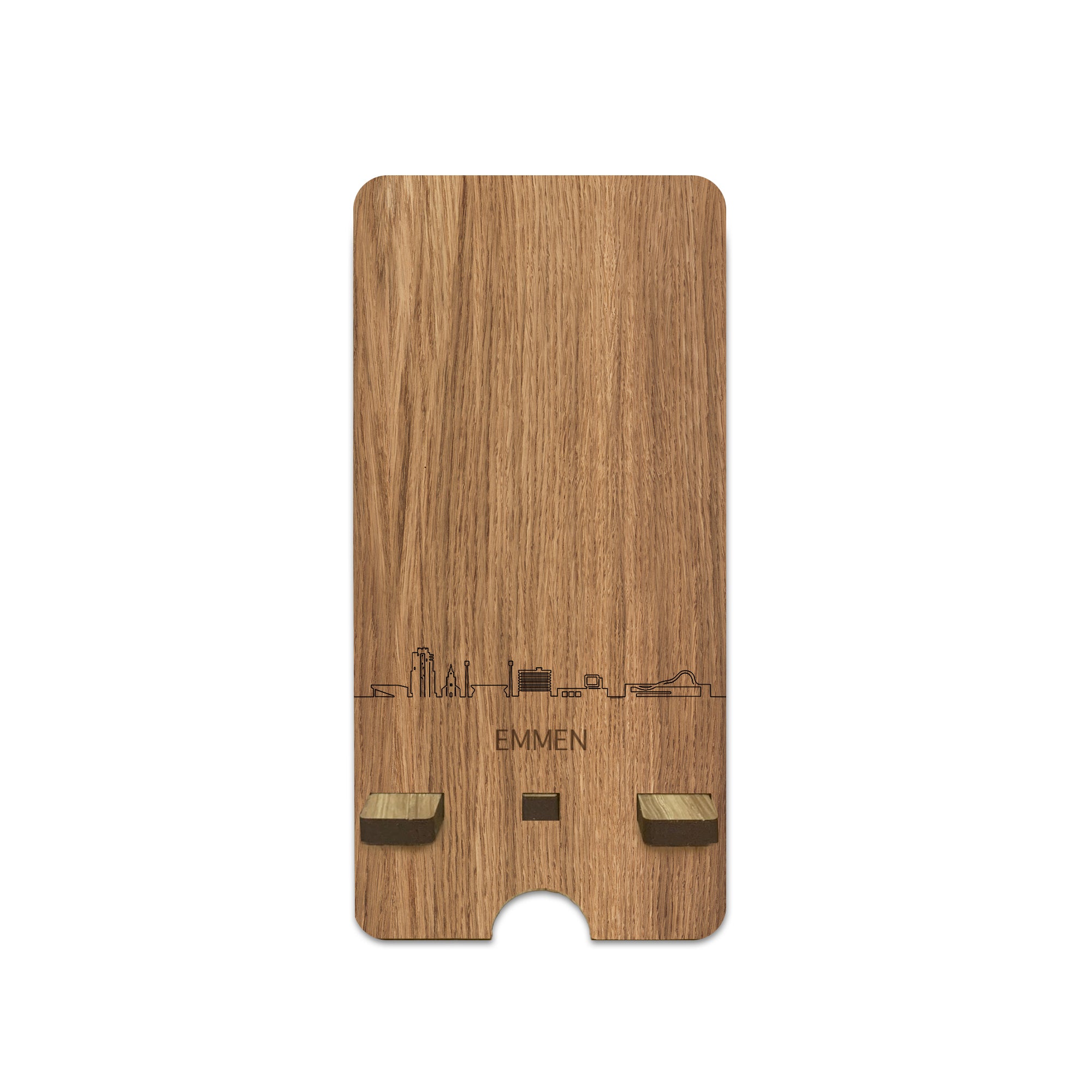 Skyline Telefoonhouder Emmen houten cadeau decoratie relatiegeschenk van WoodWideCities