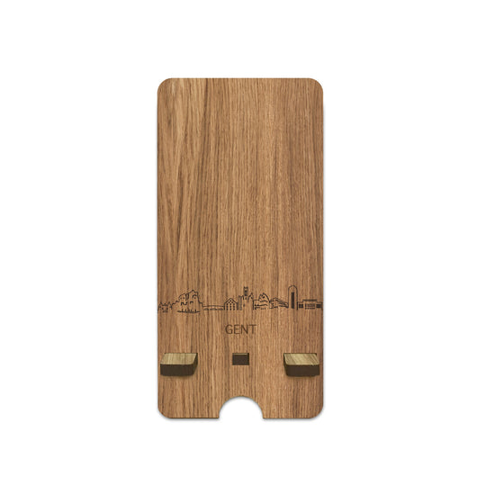Skyline Telefoonhouder Gent houten cadeau decoratie relatiegeschenk van WoodWideCities
