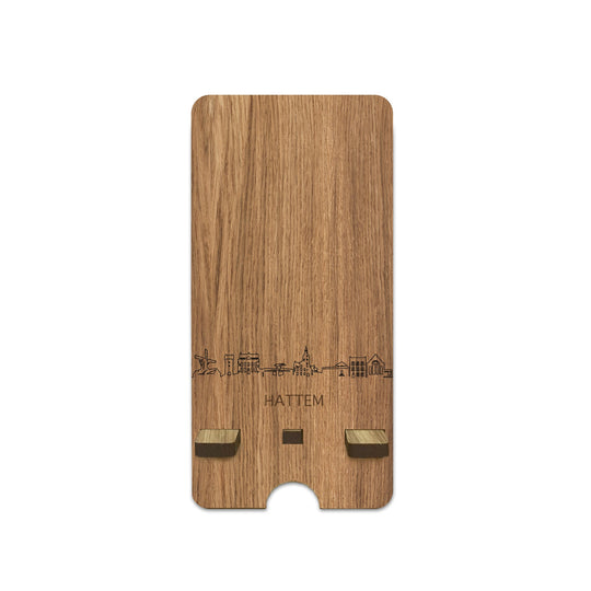 Skyline Telefoonhouder Hattem houten cadeau decoratie relatiegeschenk van WoodWideCities