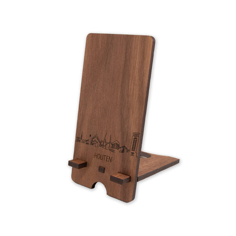 Skyline Telefoonhouder Houten Noten houten cadeau decoratie relatiegeschenk van WoodWideCities