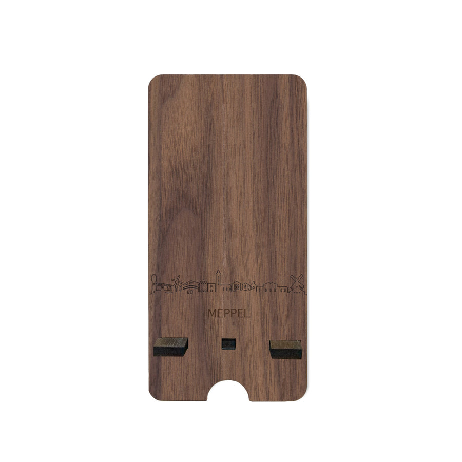 Skyline Telefoonhouder Meppel houten cadeau decoratie relatiegeschenk van WoodWideCities