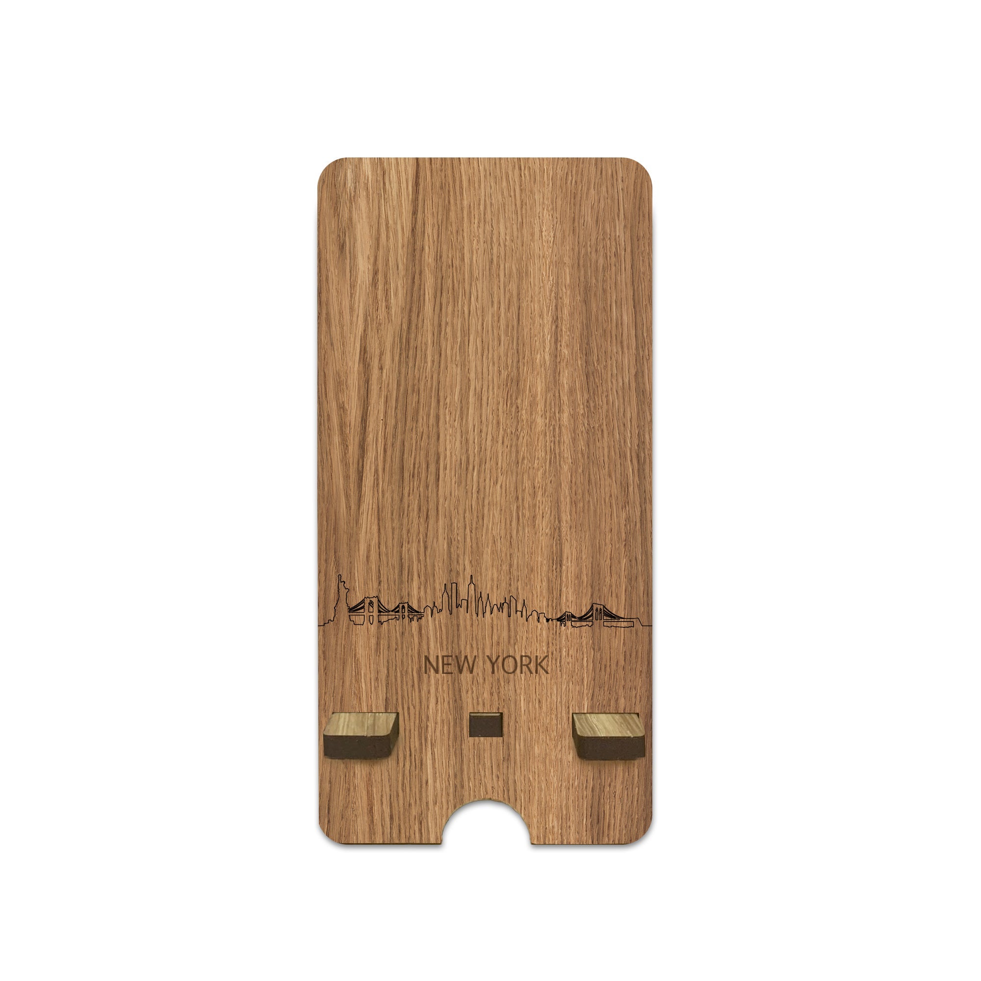 Skyline Telefoonhouder New York houten cadeau decoratie relatiegeschenk van WoodWideCities