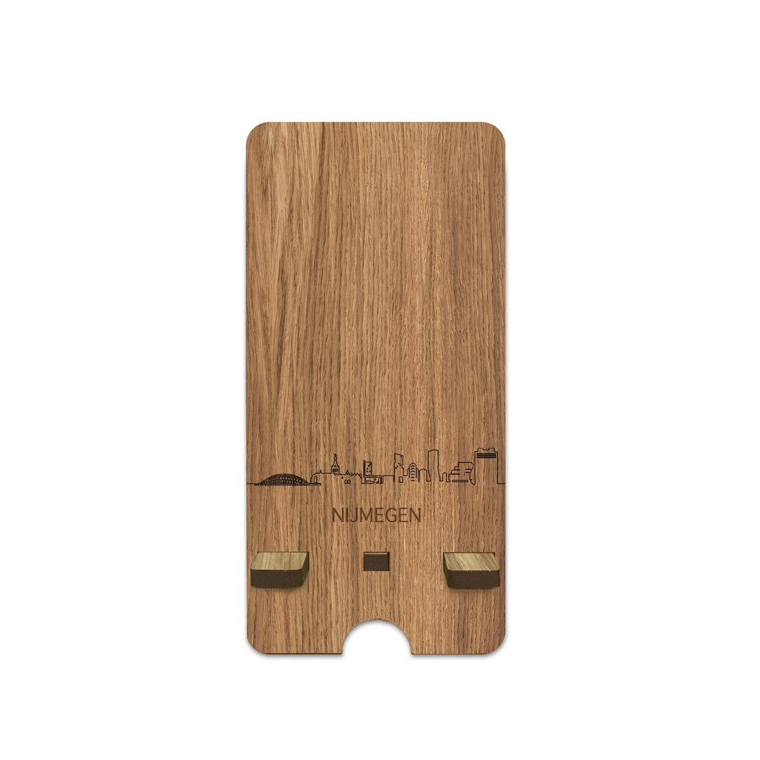 Skyline Telefoonhouder Nijmegen houten cadeau decoratie relatiegeschenk van WoodWideCities