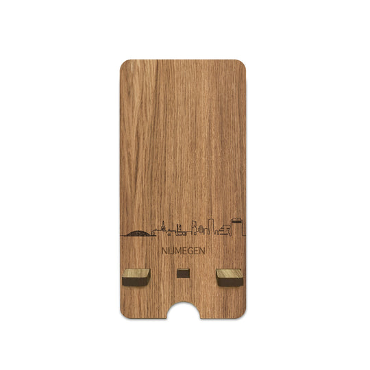 Skyline Telefoonhouder Nijmegen houten cadeau decoratie relatiegeschenk van WoodWideCities