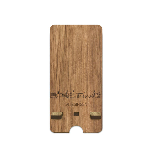 Skyline Telefoonhouder Vlissingen houten cadeau decoratie relatiegeschenk van WoodWideCities