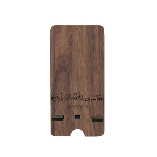 Skyline Telefoonhouder Waalwijk houten cadeau decoratie relatiegeschenk van WoodWideCities