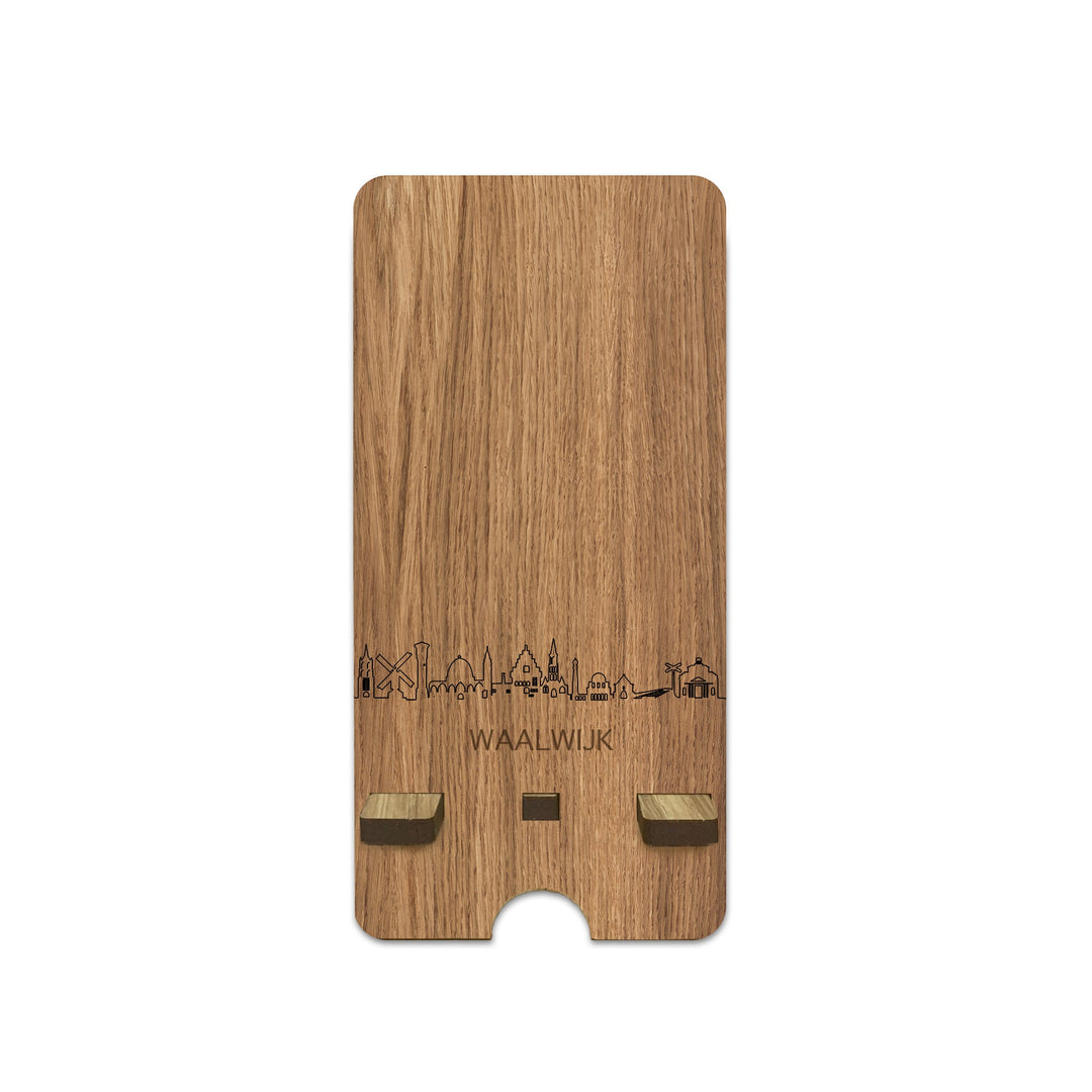 Skyline Telefoonhouder Waalwijk houten cadeau decoratie relatiegeschenk van WoodWideCities