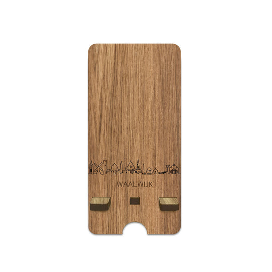Skyline Telefoonhouder Waalwijk houten cadeau decoratie relatiegeschenk van WoodWideCities